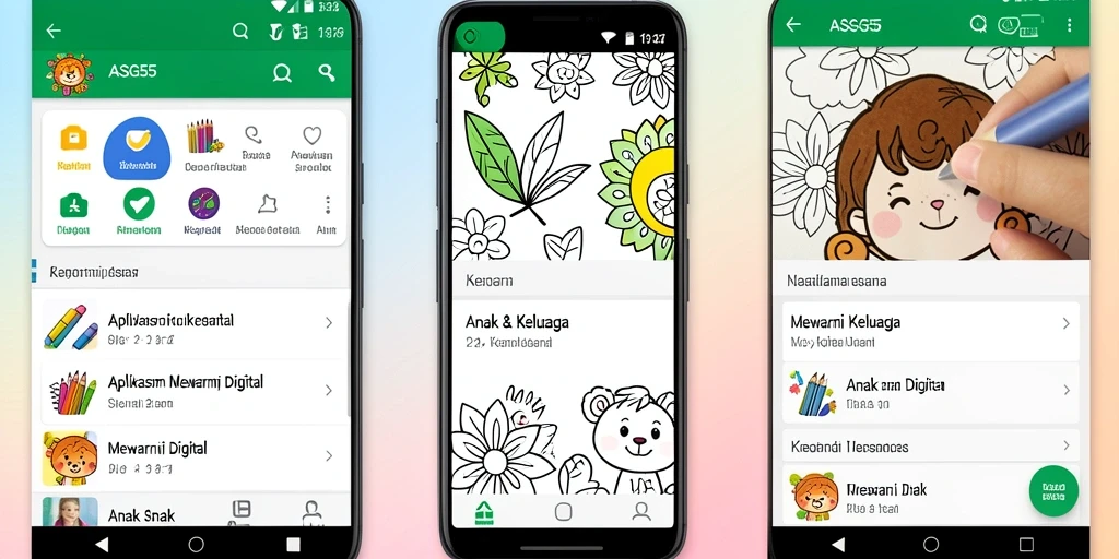 Antarmuka ASG55 menampilkan gambar mewarnai yang menarik dan alat berwarna.