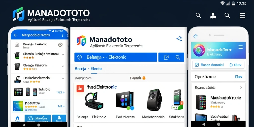 Antarmuka utama aplikasi MANADOTOTO untuk belanja elektronik.
