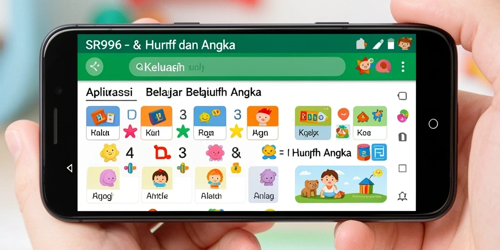 Antarmuka aplikasi SR996 yang menarik untuk belajar huruf dan angka.